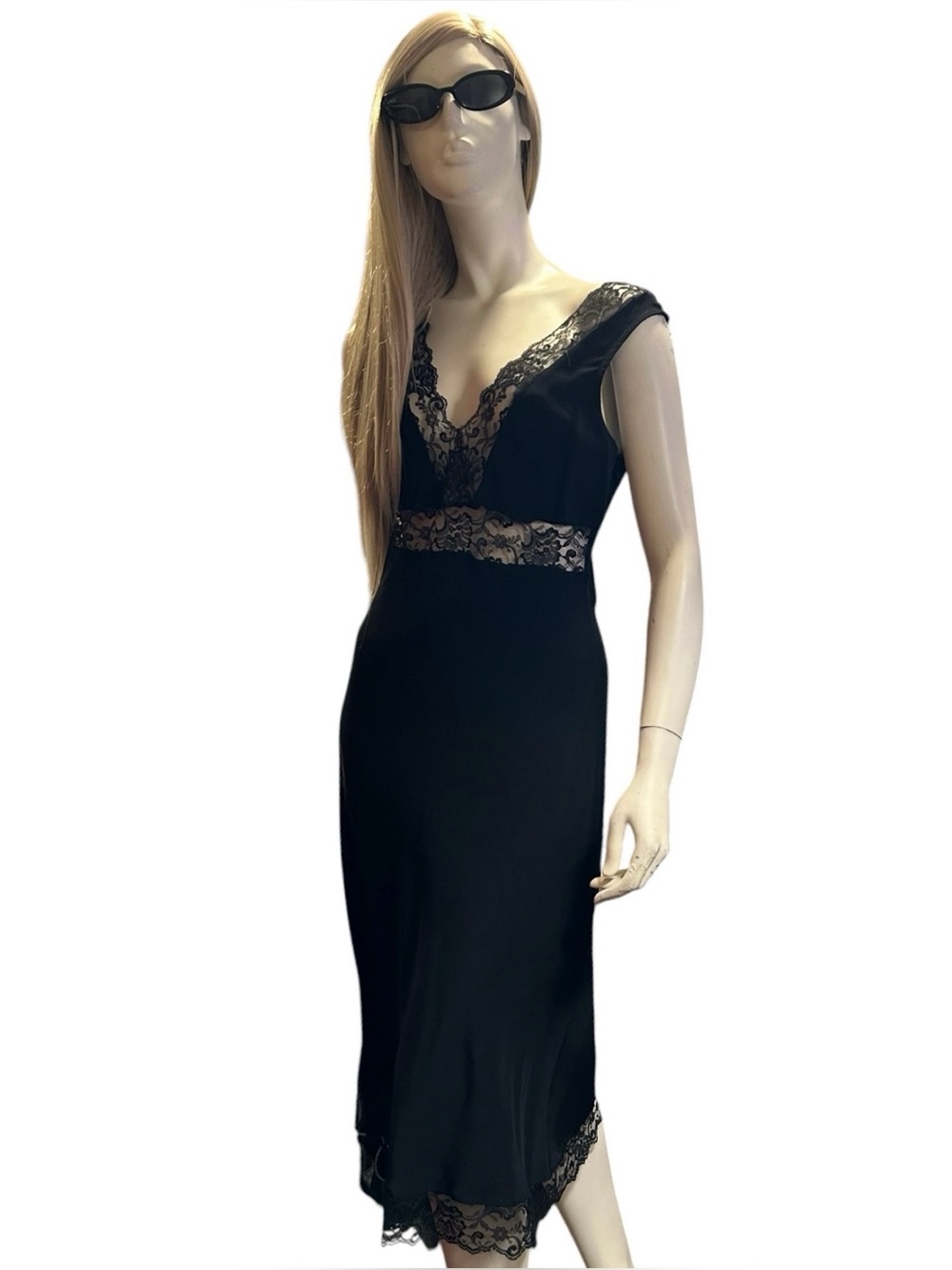 Vintage Rare Bebe Y2K Black Lace Slip Dress Whimsigoth Dark Feminine Size M - Picture 5 of 8